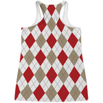 White Red And Beige Argyle Pattern Print Women's Racerback Tank Top