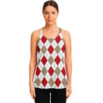 White Red And Beige Argyle Pattern Print Women's Racerback Tank Top