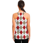 White Red And Beige Argyle Pattern Print Women's Racerback Tank Top