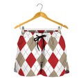 White Red And Beige Argyle Pattern Print Women's Shorts