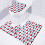 White Red And Blue Argyle Pattern Print 3 Piece Bath Mat Set