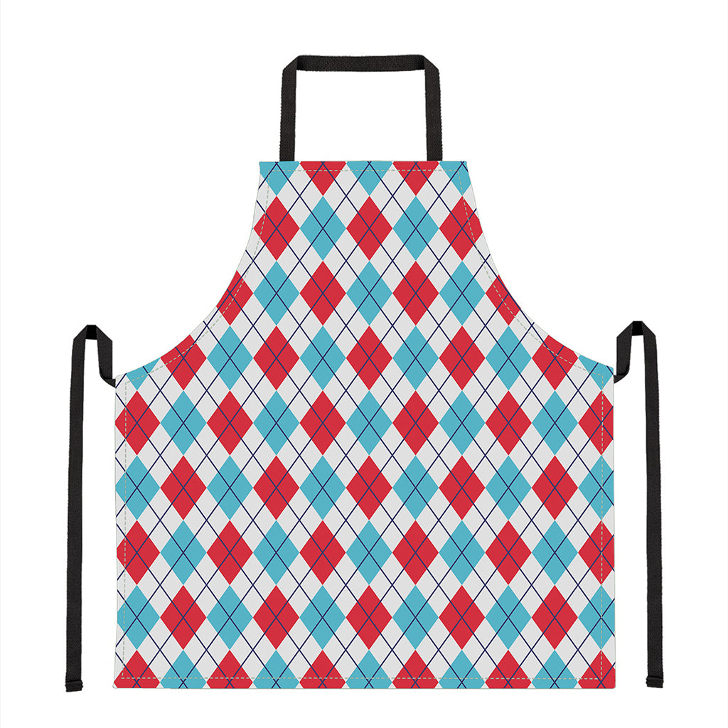 White Red And Blue Argyle Pattern Print Apron