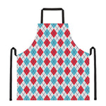 White Red And Blue Argyle Pattern Print Apron