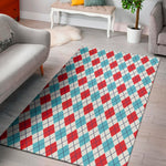 White Red And Blue Argyle Pattern Print Area Rug