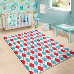 White Red And Blue Argyle Pattern Print Area Rug