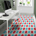 White Red And Blue Argyle Pattern Print Area Rug