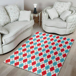 White Red And Blue Argyle Pattern Print Area Rug