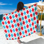 White Red And Blue Argyle Pattern Print Beach Sarong Wrap
