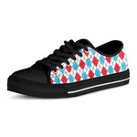 White Red And Blue Argyle Pattern Print Black Low Top Shoes