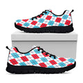 White Red And Blue Argyle Pattern Print Black Running Shoes
