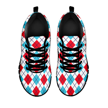 White Red And Blue Argyle Pattern Print Black Sneakers