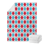 White Red And Blue Argyle Pattern Print Blanket