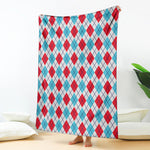 White Red And Blue Argyle Pattern Print Blanket