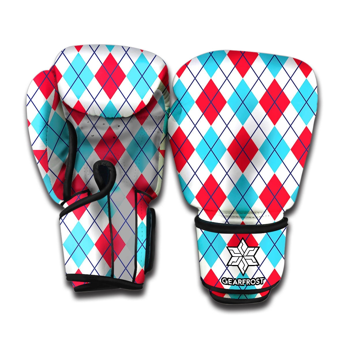 White Red And Blue Argyle Pattern Print Boxing Gloves