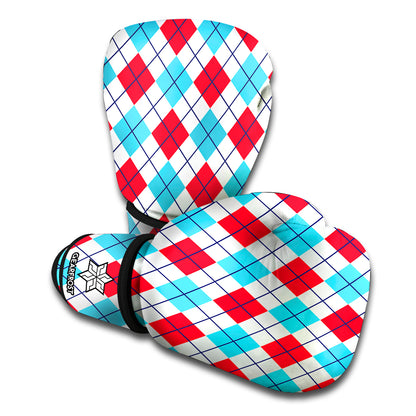 White Red And Blue Argyle Pattern Print Boxing Gloves