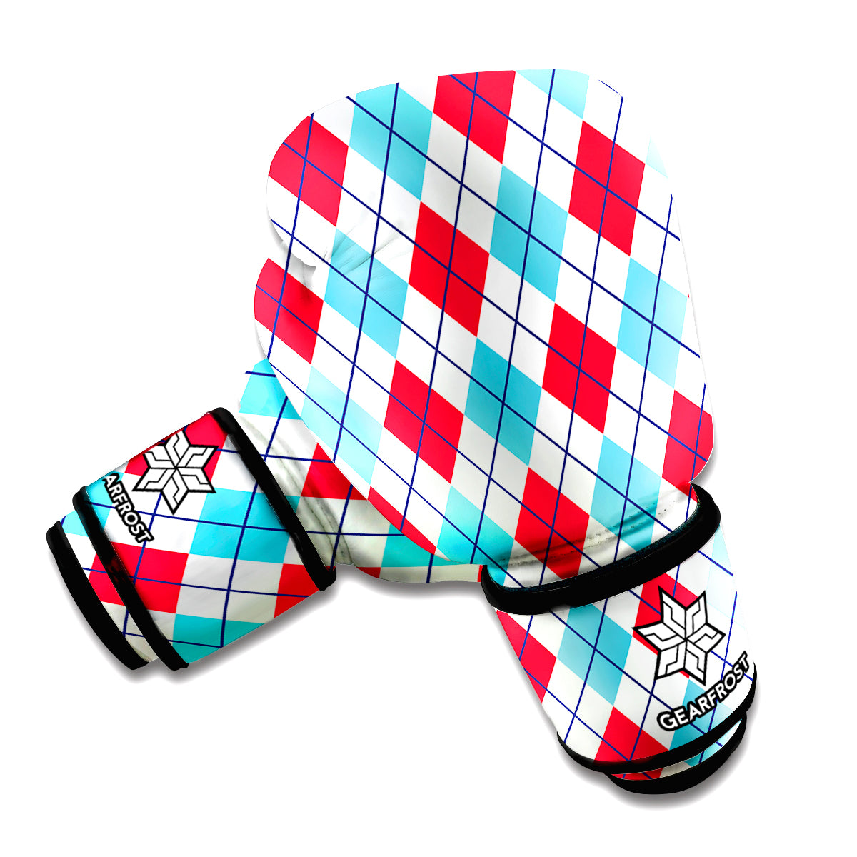 White Red And Blue Argyle Pattern Print Boxing Gloves