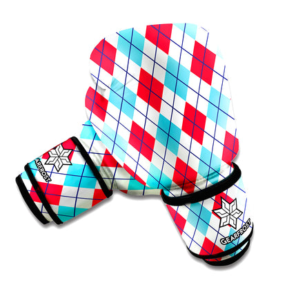 White Red And Blue Argyle Pattern Print Boxing Gloves