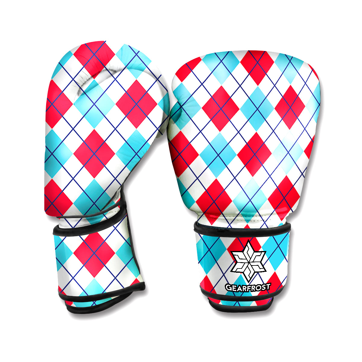 White Red And Blue Argyle Pattern Print Boxing Gloves