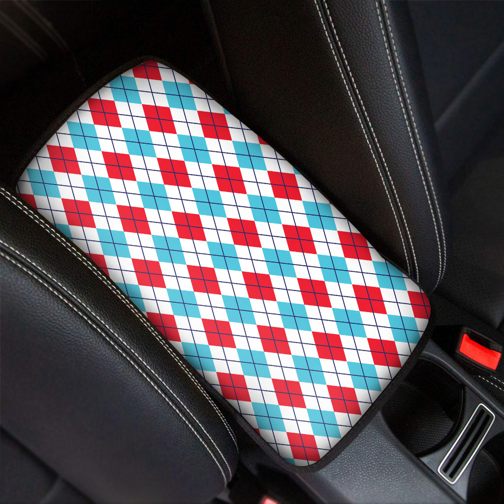 White Red And Blue Argyle Pattern Print Car Center Console Cover