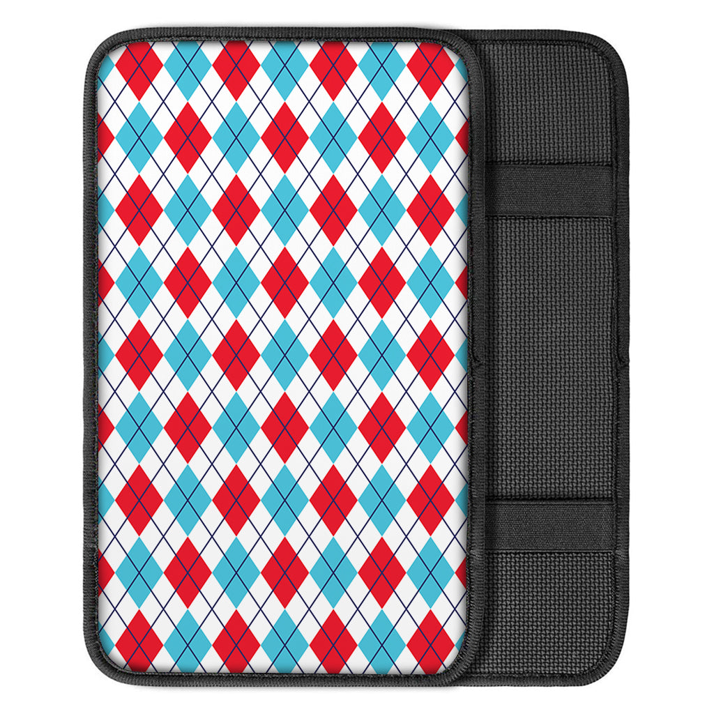 White Red And Blue Argyle Pattern Print Car Center Console Cover