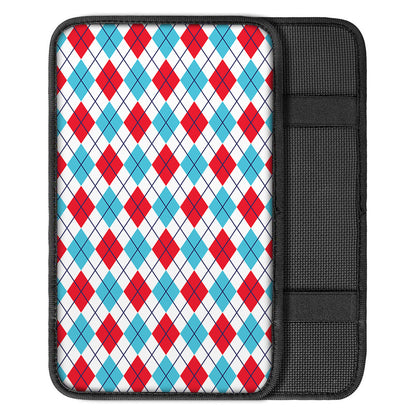 White Red And Blue Argyle Pattern Print Car Center Console Cover