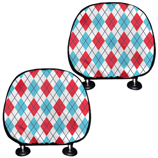 White Red And Blue Argyle Pattern Print Car Headrest Covers