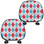 White Red And Blue Argyle Pattern Print Car Headrest Covers