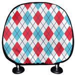 White Red And Blue Argyle Pattern Print Car Headrest Covers