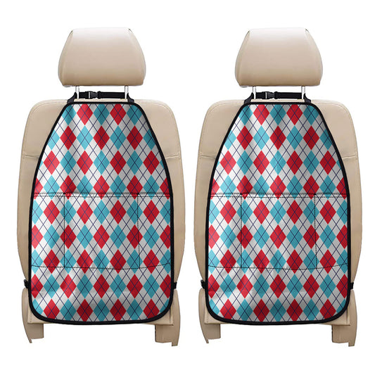 White Red And Blue Argyle Pattern Print Car Seat Organizers