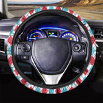 White Red And Blue Argyle Pattern Print Car Steering Wheel Cover