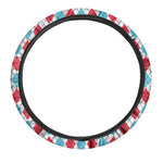 White Red And Blue Argyle Pattern Print Car Steering Wheel Cover