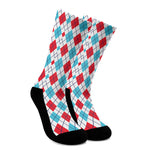 White Red And Blue Argyle Pattern Print Crew Socks
