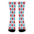 White Red And Blue Argyle Pattern Print Crew Socks