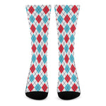 White Red And Blue Argyle Pattern Print Crew Socks