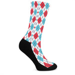 White Red And Blue Argyle Pattern Print Crew Socks