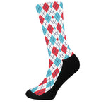 White Red And Blue Argyle Pattern Print Crew Socks