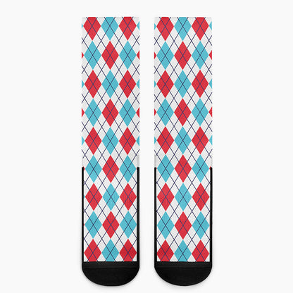 White Red And Blue Argyle Pattern Print Crew Socks