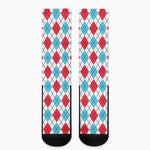 White Red And Blue Argyle Pattern Print Crew Socks