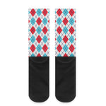 White Red And Blue Argyle Pattern Print Crew Socks
