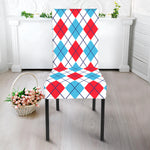 White Red And Blue Argyle Pattern Print Dining Chair Slipcover