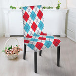 White Red And Blue Argyle Pattern Print Dining Chair Slipcover
