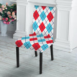 White Red And Blue Argyle Pattern Print Dining Chair Slipcover
