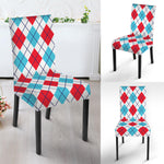 White Red And Blue Argyle Pattern Print Dining Chair Slipcover