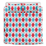 White Red And Blue Argyle Pattern Print Duvet Cover Bedding Set