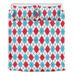 White Red And Blue Argyle Pattern Print Duvet Cover Bedding Set