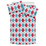White Red And Blue Argyle Pattern Print Duvet Cover Bedding Set