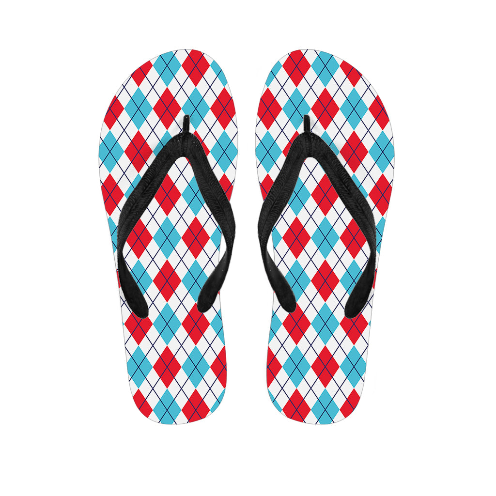 White Red And Blue Argyle Pattern Print Flip Flops