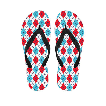 White Red And Blue Argyle Pattern Print Flip Flops