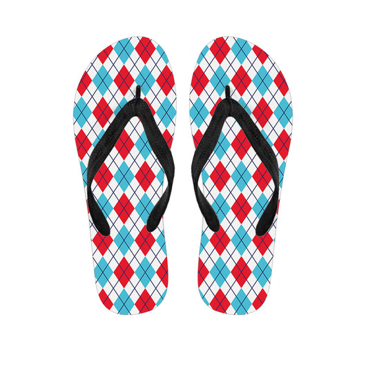 White Red And Blue Argyle Pattern Print Flip Flops