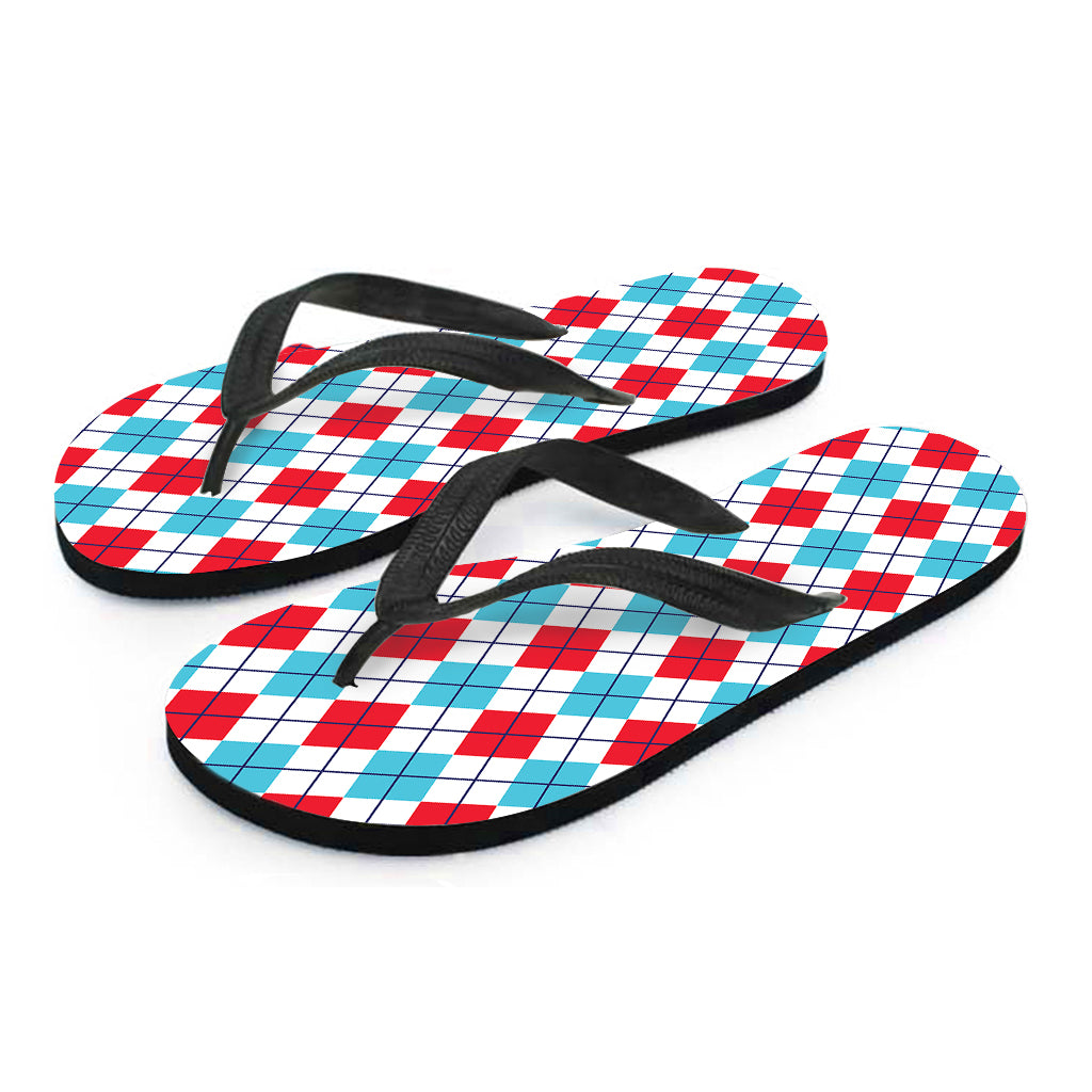 White Red And Blue Argyle Pattern Print Flip Flops
